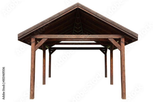 Fototapeta Wooden gazebo, garage for a car - shelter from rain and bad weather conditions. On isolated transparent background.