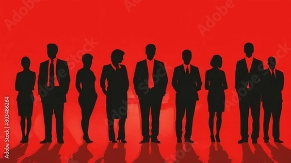 Fototapeta a group of people standing in front of a red background