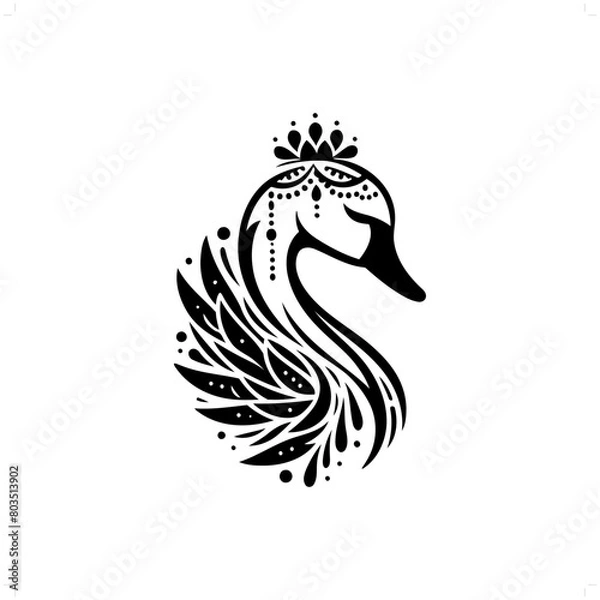 Fototapeta swan silhouette in bohemian, boho, nature illustration
