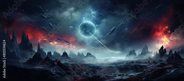 Fototapeta Space station surrounded by mountains