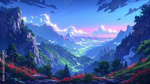 Obraz Digital art moon with the scenery digital art colorful sky view with the mountain, concept of fantasy of natural view with aurora view in the sky 