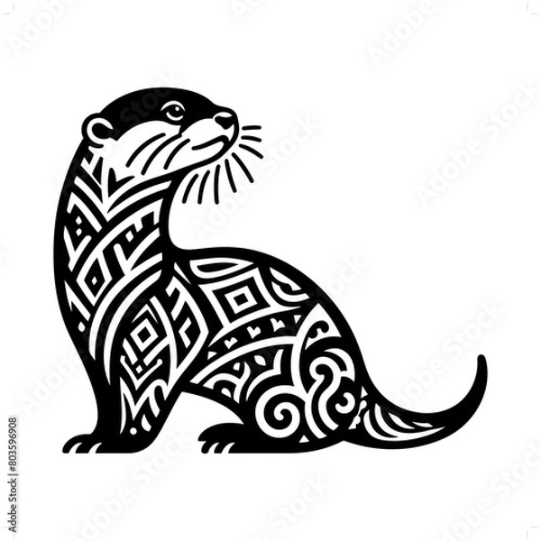Fototapeta otter silhouette in animal ethnic, polynesia tribal illustration