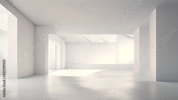 Fototapeta empty room with wall，Abstract empty, modern concrete room with indirect lighting from left side pillars - industrial interior background template, 3D. Abstract empty, modern concrete room with indirec