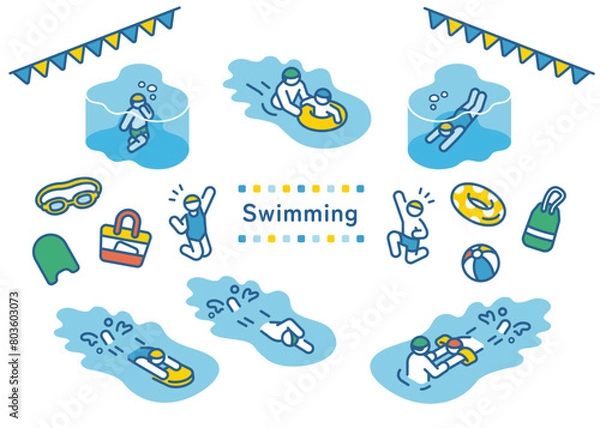 Obraz スイミングスクールシンプルイラスト