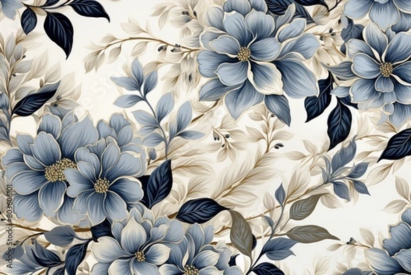 Obraz Floral blues in muted earth tones, intricate seamless pattern ideal for subtle fabric and textile design ,  seamless pattern