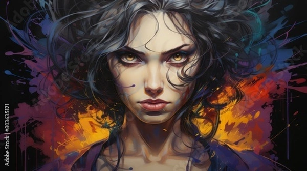 Obraz 衝撃的な背景と女性の顔,Generative AI AI画像