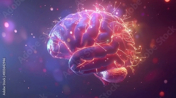Fototapeta Detailed 3D animation of a human brain neural network, internal communication