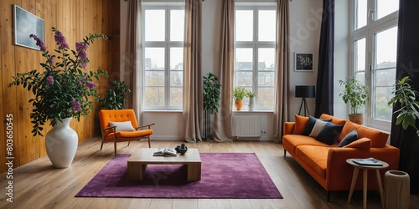 Fototapeta modern creative living room interior design backdrop ideas concept house beautiful background elevation of sofa with decorative photo paint frame full wall background,ai generate