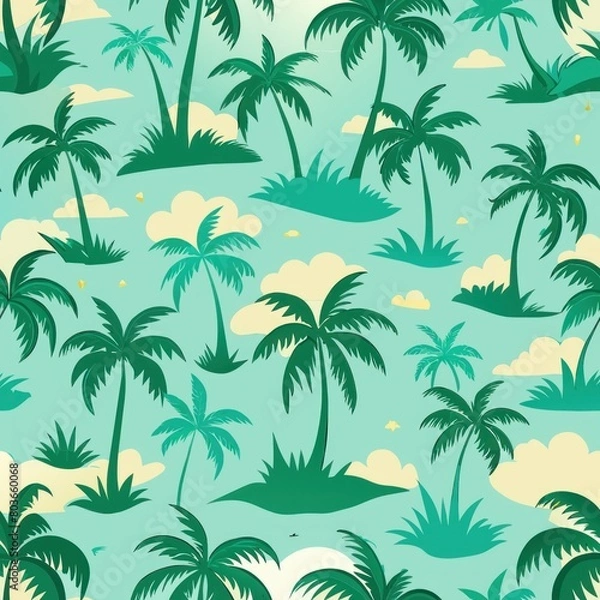 Obraz Seamless pattern of tropical islands dotted with palm trees, Generative AI