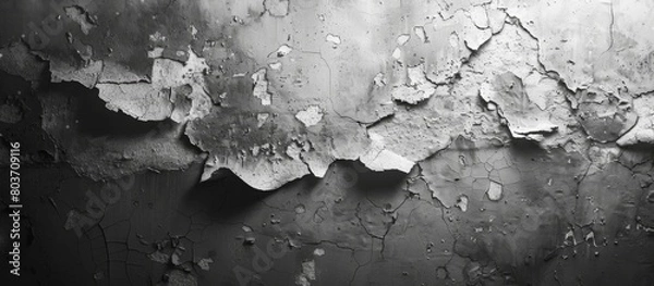 Fototapeta A close up of a weathered wall showing signs of decay, with layers of paint peeling off revealing the aged surface beneath