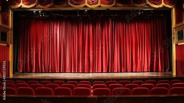 Obraz Ornate theater stage with red curtains and gold accents