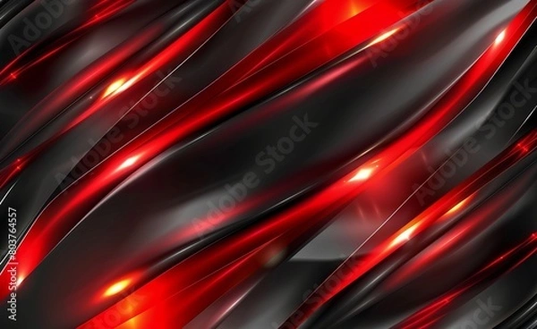 Fototapeta Red and black background with metallic lines and glow, sleek modern design for presentation or banner template