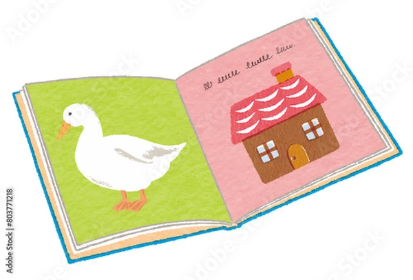 Obraz アヒルと家の絵のページを開いた、かわいい絵本