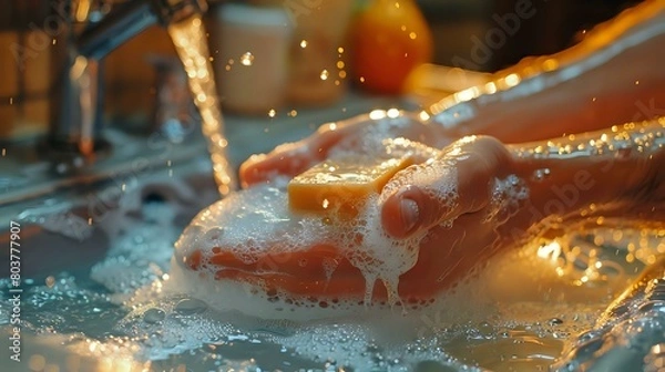 Obraz Minimalist Charm: Hands Scrubbing with Bar of Soap