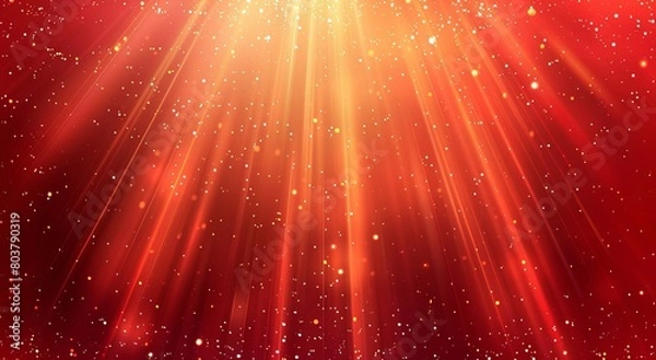 Fototapeta Red background, red light rays with glowing lights on the sides, red and gold gradient background