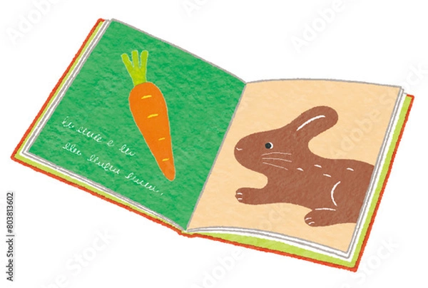 Obraz ニンジンとウサギの絵のページを開いた、かわいい絵本
