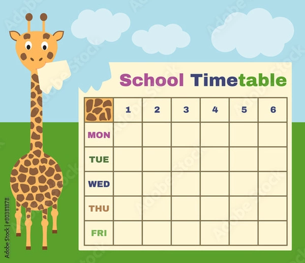 Fototapeta vector school timetable with giraffe