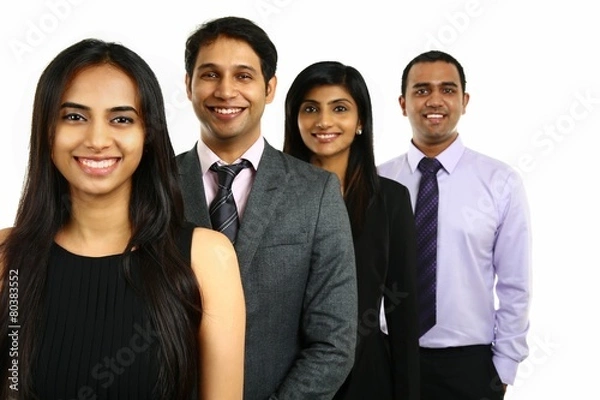 Obraz Asian Indian businesspeople in a group isolated on white.