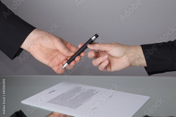 Obraz Vertrag schließen Stift überreichen