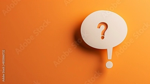 Obraz A speech balloon with a question mark, against a solid orange background.