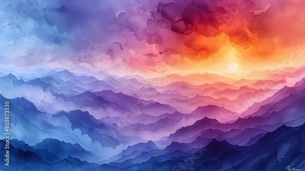 Obraz Soft and Serene Watercolor Clouds at Sunset