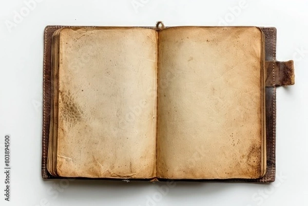 Fototapeta Vintage opened blank book on white background