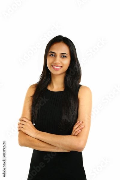 Obraz Portrait of a smiling Indian business woman isolated on white.