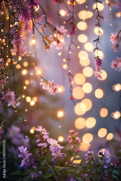 Fototapeta Beautiful fairy lights pattern with flowers for background