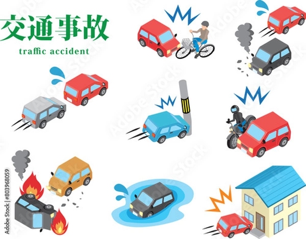 Fototapeta 車両同士の交通事故のイラストセット2
