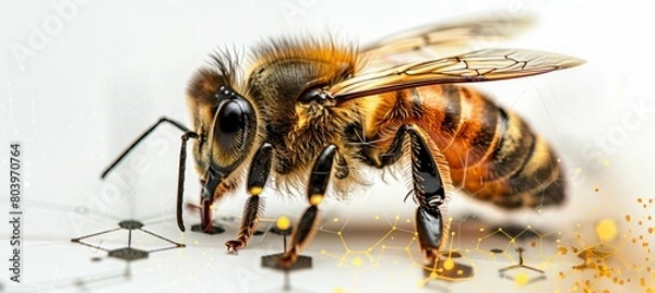 Fototapeta Closeup bee. Insect animal biodiversity. Generative AI technology.	
