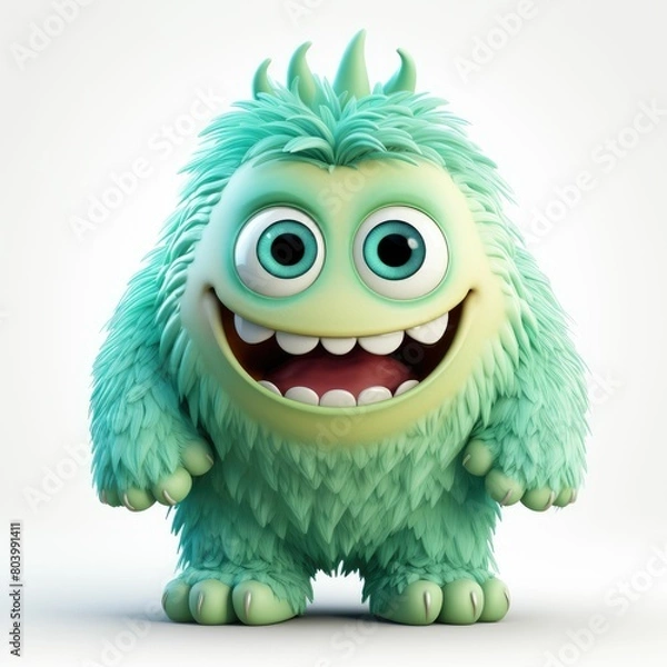 Fototapeta Adorably fluffy monster smiling with excitement