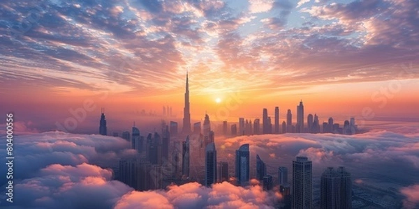 Fototapeta Skyline over the clouds at sunrise