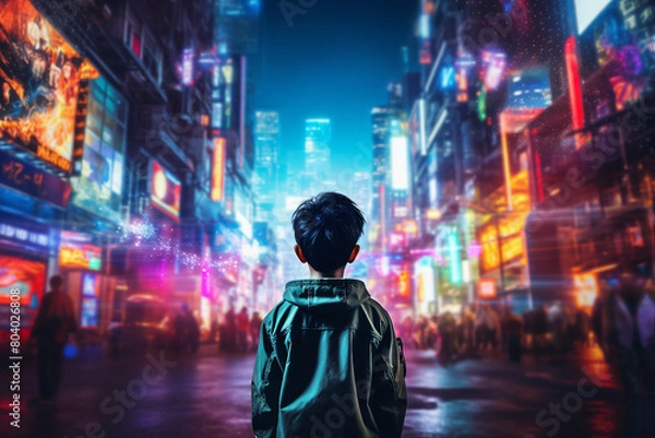 Fototapeta Portrait of a sci-fi cyberpunk person futuristic man from the future cyberpunk Generative AI