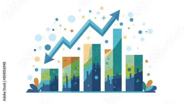 Fototapeta Financial Success: Blue and Green Bar Graph Illustrating Upward Growth, Bar Graph with Arrow Indicates Success and Growth