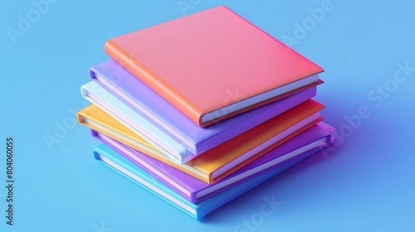 Fototapeta Books stack, paper literature and text books in blank colored covers. Concept of education, school or home library, wisdom, knowledge, reading, 3D render illustration.