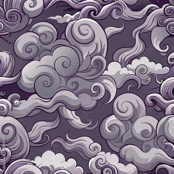 Fototapeta Seamless pattern of swirling smoke and magical fog, Generative AI