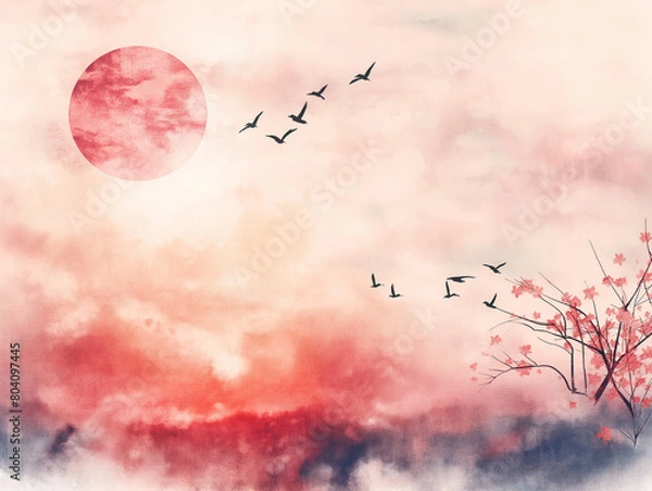 Fototapeta ピンクパステル画の風景