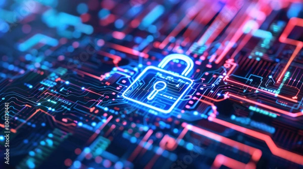 Fototapeta Abstract technology finance, cybersecurity stands as a fortress, defending assets against the relentless onslaught of cyber threats. innovation and safeguarding.