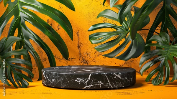Fototapeta Unique and diverse product display podium, adorned with bright and vibrant tropical colors. Generative AI.