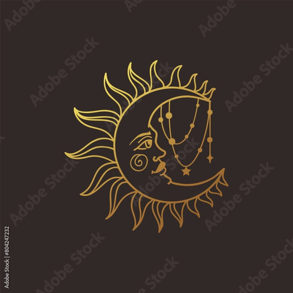 Obraz Moon vector illustration, hand drawn celestial boho line art logo, icons and symbol mystic moon tattoo elements for decoration