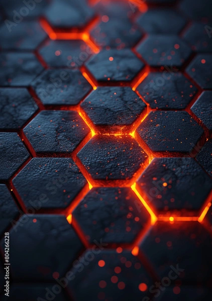 Fototapeta Hexagonal Elegance: Red and Gold Geometric Design with Metallic Accents