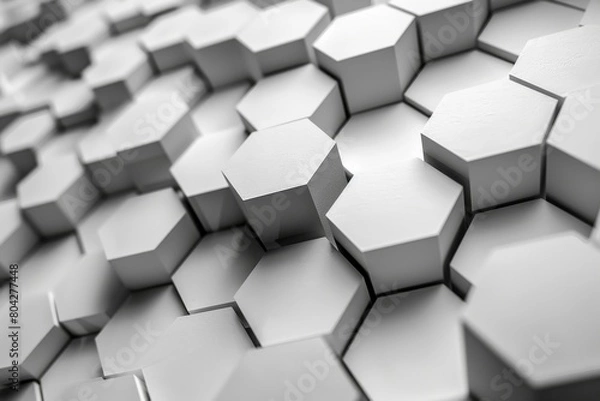 Fototapeta Artistic rendering of white hexagons in a 3D pattern, with soft shadows giving volume and a contemporary feel