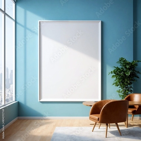 Fototapeta Picture frame mockup with blank canvas for home interior design