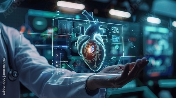 Fototapeta medical technology and treatment Diagnosis of heart disease and diseases of the cardiovascular system on the virtual interface
