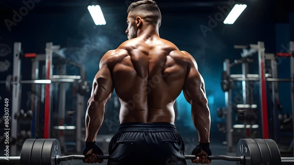 Obraz bodybuilder training back view gym background