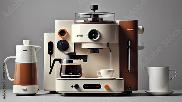 Fototapeta A surreal coffee maker designed by Dieter Rams, BRAUN. Product ad retro. stunning design.