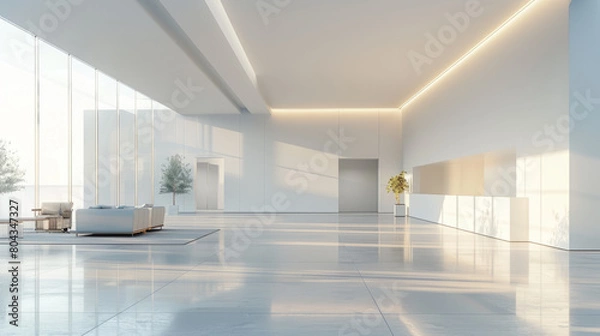 Fototapeta A visually appealing empty showroom mockup showcasing sleek, modern furnishings bathed in soft, ambient lighting.