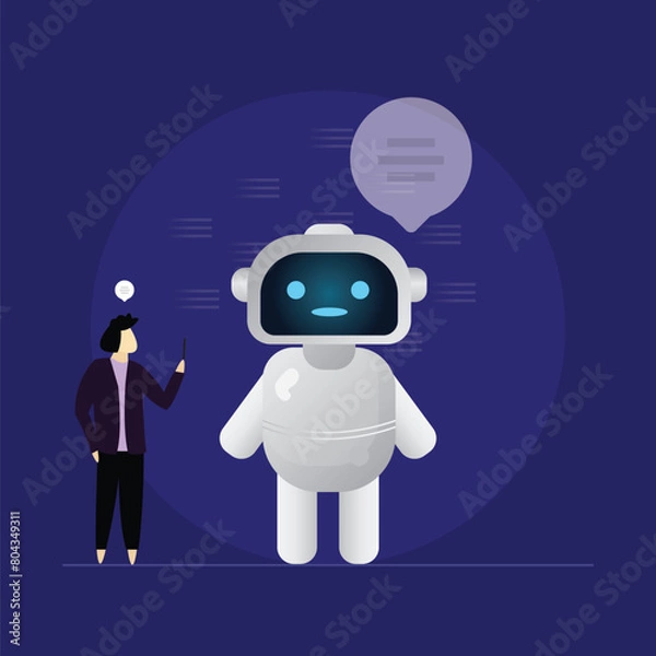 Obraz Chatting with isometric AI robot, Artificial Intelligence learning with digital brain and circuit, Artificial intelligence and Business man