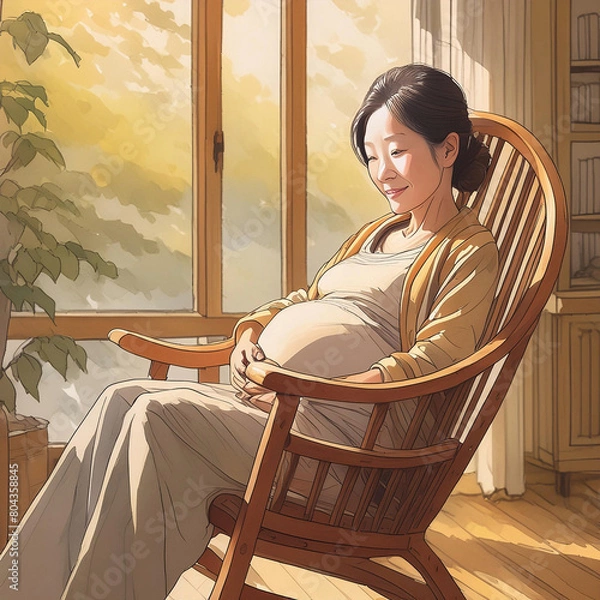 Obraz 흔들의자에서 쉬고있는 임산부