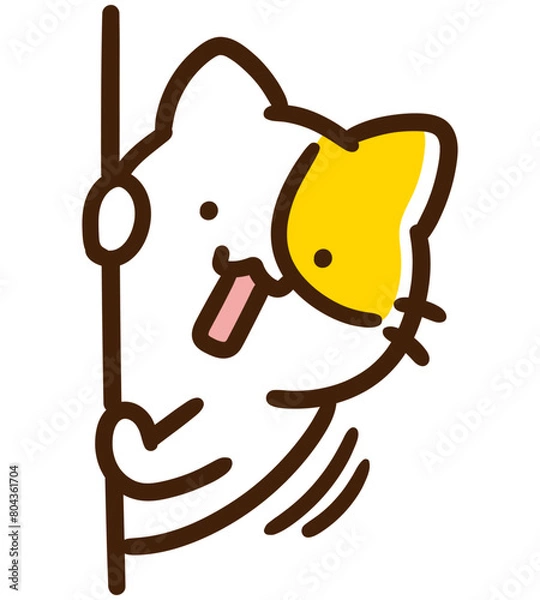 Obraz 壁から覗き込むかわいいねこのキャラクターのデフォルメイラスト
